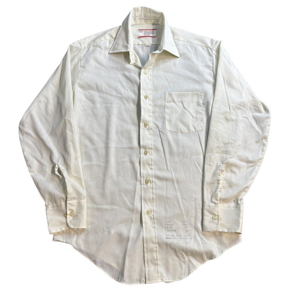 Vintage Sears Perma-Prest Men's Dress Shirt Size 15 32/33 Cream Long Sleeve